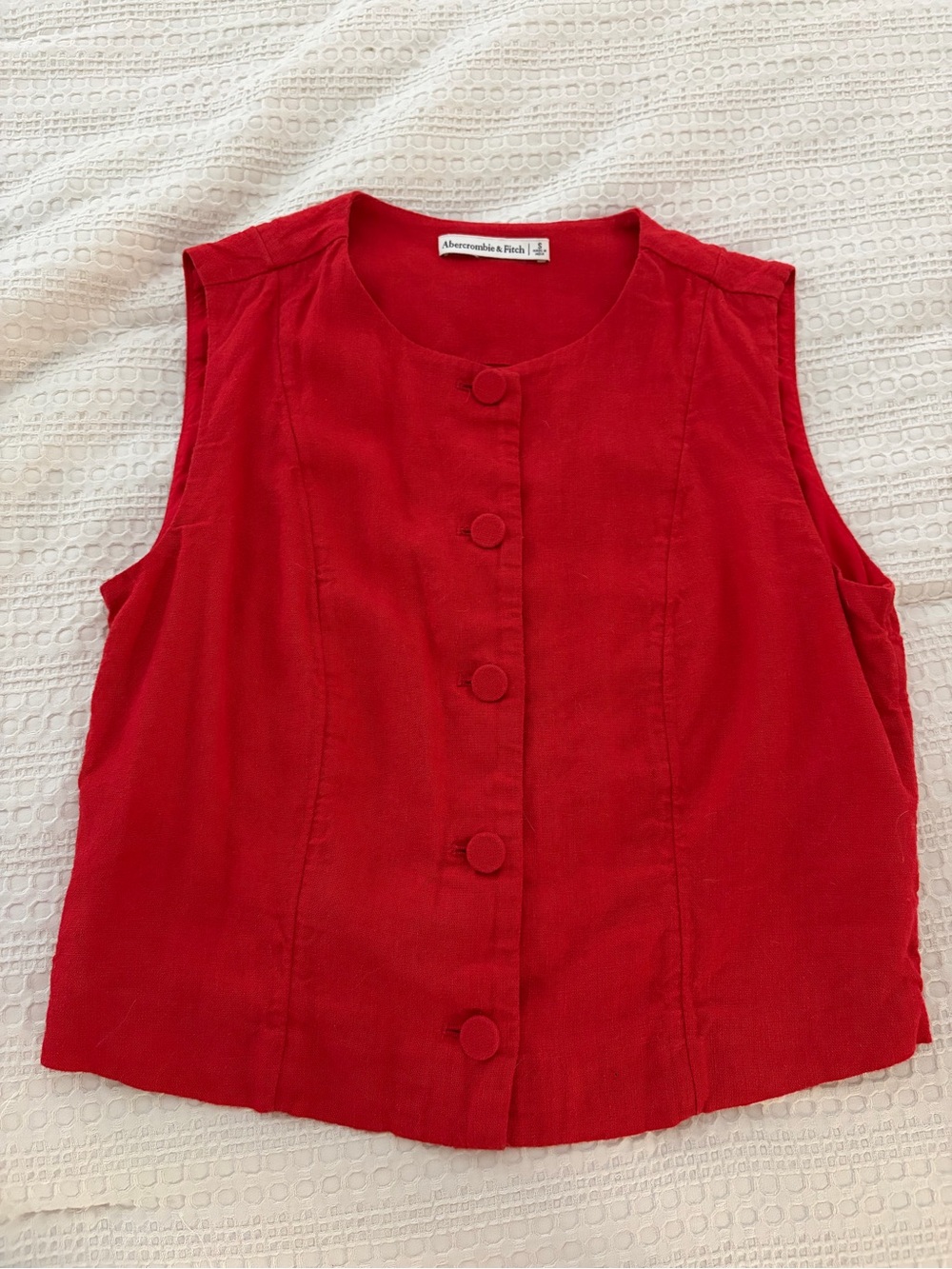 Abercrombie & Fitch Bright Red Sleeveless Button Front Top